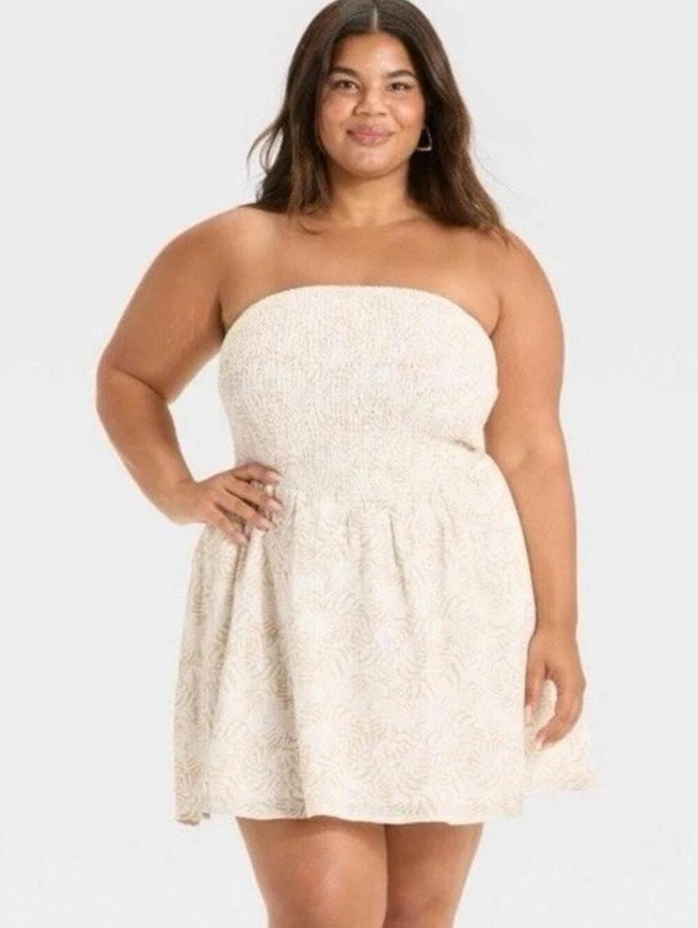 New Universal Thread Strapless Smocked Bodice Sundress In Cream/Tan Combo 2X